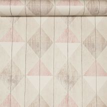 Ugepa - Wooden Grain Effect Panel Diamond Triangle Pink Beige White Textured Wallpaper