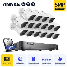 5mp Super Hd Exir Night Vision Waterproof Tvi Security Camera 16 Channel H.265+ 5-in-1 Hybrid Digital Video Recorder 16camera -2tb Hdd - Annke