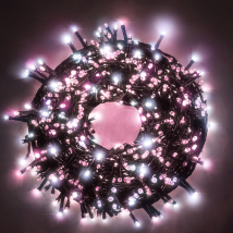 Chaine A' Cordes Luccika Home Se'rie 9 Mt De 180 Lumie'res De Sapin De Noel A' Led Blanc Glace Et Rose Cable Vert 31v Avec 8 Jeux De Lumie're Et 