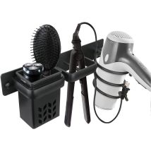 Denuotop Fönhalter 3-in-1 – Wandhalterung für Haartrockner, Glätteisen und Bürsten – Aluminium, hitzebeständig – Minimalistisches Design