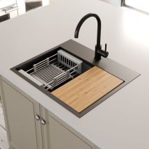 Artikitch - Black Kitchen Sink 1 Bowl Undermount Inset Modern Stainless Steel Drainer Waste