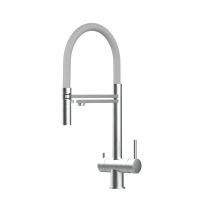 Rubinetto 3 Vie Miscelatore Lavello Cucina Vizio In Acciaio Inox Spazzolato - Canna Grigia Movibile E Doccia Due Getti Staccabile - Acciaio Chirurgico