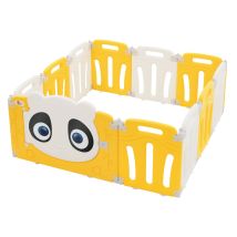 Joyz - Laufstall Baby 120×120 Cm, Laufgitter Faltbar, Panda-design, Weiß-gelb, Absperrgitter Mit Tür Und Lernuhr, Playpen Aus Kunststoff, Babyzaun, 
