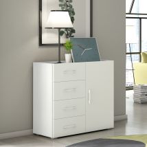 Terraneo Mobile Bianco 4 Cassetti E Anta - Piano Cemento - 90x41x87 Cm