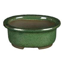 Vaso Per Bonsai Giapponese Morrisan Ovale In Gres Smaltato Verde Scuro 10,5x8,5x4,5 Cm - B03-3-1d