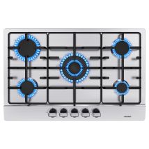 Placa De Gas De 5 Quemadores L76 X P50 Cm, Gas Natural/propano, Acero Inoxidable, 5 Fuegos