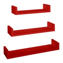 Ahd Amazing Home Design – 3er Set Wandregal Rot – 60x8 cm, 50x8 cm, 40x8 cm – Holzfaser – Max. 10 kg