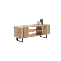 Focus - Mueble Loft Rtv De 135 Cm Con Listones Decorativos De Roble Artesanal