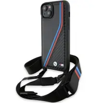 Custodia Rigida Nera/nera Per Iphone 15 Plus / 14 Plus 6.7, Edizione M, Con Linee E Cinturino In Carbonio Tricolore. Bmw Bmhcp15m23psvtk.