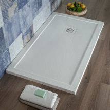 Lapis - Piatto Doccia Bianco 70x120 Cm Resina Effetto Pietra Bordo Rialzato Edge