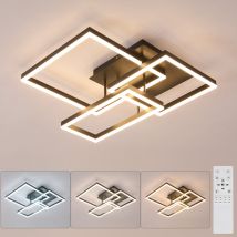 Comely Black Sand Acrylic Square Led Ceiling Light With 3 Spotlights, 48w, Dimmable 3000k-6500k Tunable White, Ra80, 60x58x15.5cm