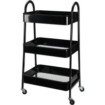 EXCELLENT Servierwagen auf Rollen 3 Ablageflächen 44 x 31,5 x 78,5 cm Metall schwarz mobil mit 4 Rädern