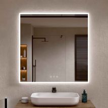 Bellobath - Espejo Baño Con Luz Led Perimetral, Luz Ajustable En 3 Colores E Intensidad, Antivaho, Marco De Aluminio Blanco - 70cm Alto X 60cm Ancho