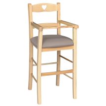 Hochstuhl Aus Natürlichem Holz Mit Gepolsterter Sitzfläche Aus Schwarzem Leder