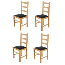 T M C S - Tommychairs 4 Sillas Rustica En Haya Color Natural Y Asiento En Polipiel Negra