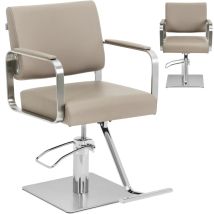Sillón De Peluquería Con Reposapiés - 50 - 66 Cm - 200 Kg - Beis/plateado