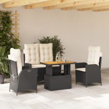 Torana - Juego Comedor Jardín 4 Piezas Con Cojines Ratán Sintético Negro Vidaxl