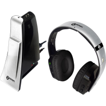 Geemarc Funk-TV In-Ear-Kopfhörer Over-Ear – Leichtbügel – 125 dB Schalldruck – 2,4 GHz Funkfrequenz – Silber-Schwarz – 8 h Akku-Laufzeit