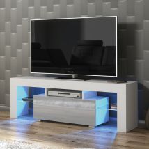 Olivia Furniture - Floe Tv Unit 130cm - White With Grey Gloss Doors & Led