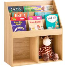 Sobuy - Kinderregal Mit 3 Ablagefächern Und 2 Offenen Fächern Zeitungsständer Aufbewahrungsregal Bücherregal Für Kinder Natur Bht Ca. 73x80x30cm Kmb01