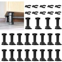 Lot De 20 Pieds De Meubles Réglables, 100-120mm Pieds Pour Meuble Noir, Pied De Meuble En Plastique Avec 10 Clip Pour Plinthe, Pieds De Table Réglable