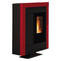 EXTRAFLAME Pelletofen Souvenir Steel Evo Bordeaux 10,2 kW Abnehmbarer Herd aus Gusseisen Keramikglas bis 750° Ascheschublade Wöchentlicher 