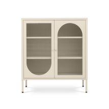 Metall-sideboard Mit 2 Türen In Beige Und Geriffeltem Glas 80cm Kurt