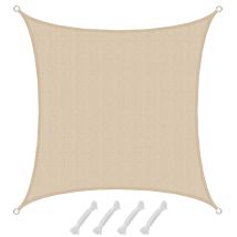 Amanka - Tenda Da Sole Uv 2x2 Quadrato Di Hdpe Telo Di Protezione Solare Balcone Beige