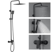 Auralum Max Columna De Ducha, Negra, Mecánica, Con Ducha Fija Y Teleducha, Cuadrada, Altura Ajustable De 93 A 130 Cm Para Baño