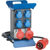 AS - Schwabe CEE Stromverteiler 400V 32A mit 4 Steckdosen und 4m H07RN-F Kabel, bruchfest, spritzwassergeschützt, ideal für Baustellen