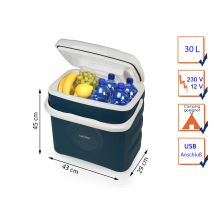 Campart - Thermoelektrische Kühlbox Arendal In Blau 30 Liter 12/230 Volt - Usb Anschluß