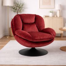 Fauteuil Cosy Pivotant 81x84x 84cm En Velours Rouge - Oryo