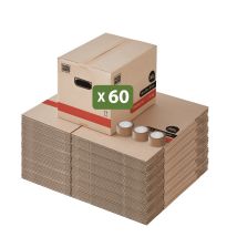 Pack And Move - Lot 60 Cartons Déménagement Livres Premium - 40 X 30 X 30 Cm - Extrême Résistance 30 Kg - Poignées Renforcées - 3 Adhésifs Offerts