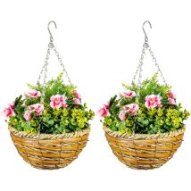 Trintion Set Of 2 Artificial Lavender Flowers Hanging Plants With Basket Faux Silk Flowers For Outdoor & Indoor Decor For Patio Balcony Porch 