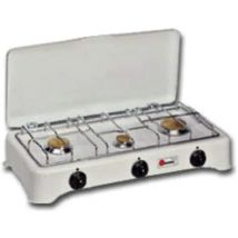 Réchaud à gaz CF Parker – 3 foyers – Grille en acier chromé – Cuisinière compacte blanche