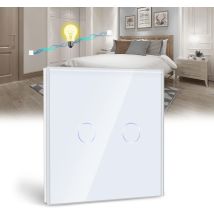 Interruptor Basculante Blanco De 2 Vías Y 2 Entradas Con Pantalla Led, Interruptor Táctil Con Sensor Táctil, Panel De Cristal, Sin Cable Neutro.
