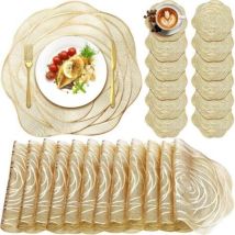 Lot De 12 Sets De Table Ronds En Vinyle Pressé De 38 Cm, Motif Roses Ajourées, Dessous De Verre Métalliques Antidérapants Pour Mariage, Salle À Manger