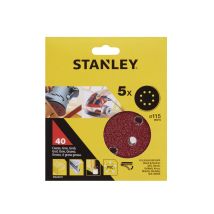 Stanley Black & Decker – Discos de lija 115 mm – Grano 40 – Pack de 5 – Ideal para madera, metal y plástico