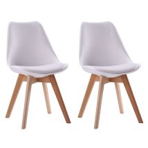 HAPPY GARDEN – 2er Set skandinavische Stühle NORA – weiß mit Kissen – Polypropylen, Buchenholz, 81 cm hoch, Sitzhöhe 45,5 cm