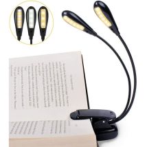 Abcrital - 14 Led Rechargeable Book Light, Clip On Bed Reading Lamp, Desk Lamp, 3 Brightness & 2 Goosenecks Illuminate 2 Full Pages. Perfect For 