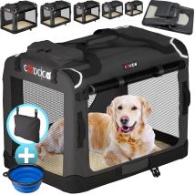 Cadoca - Pet Carrier Fabric Dog Cat Rabbit Transport Bag Cage Folding Puppy Crate L - Anthracite