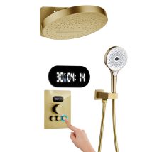Set Doccia Da Incasso Colonna Doccia Termostatica Con Display Digitale, Sistema Doccia A Cascata E Pioggia Con Testa Doccia Tondo 32cm, Doccetta 3 