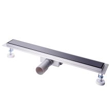 Duschrinne 70 Cm Schwarz Glas Ablauf,sicherheitsglas,siphon Mit Geruchsstop Und Haarsieb, Edelstahl Ablaufrinne,bodenablauf,duschablauf Sehr Flach, 