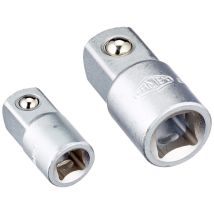 10695 - Adattatore Per Chiave A Tubo, 2 Pz., Attacco Da 6,3 Mm (1/4') Su 10 Mm (3/8') E Attacco Da 10 Mm (3/8') Su 12,5 Mm (1/2'), Quadrato - Famex