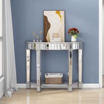 Shyfoy – Half-Moon Console Table – Double-Layer Silver Frame – Mirror Top – Stylish Storage for Hallways, Living Rooms, Bedrooms