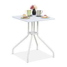 Mesa De Jardín, Plegable, Mesita Camping, 73x62x62 Cm, Mesilla Efecto Ratán, Plástico, Resistente, Blanco - Relaxdays