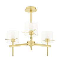 Litecraft - Lincoln Semi Flush Bathroom Ceiling 3 Light With Glass Shades - Brass