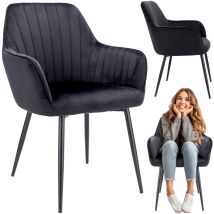 Cora Stuhl Schwarz – Velours – 82 cm Höhe – 56 cm Breite – 61 cm Tiefe – 45 cm Sitzhöhe – 41 cm Sitzbreite – 43 cm Sitztiefe – 120 kg Belastbarkeit