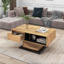 Wood Grain Coffee Table, With A Handleless Drawer, Rear Storage Compartment, Double-sided Storage, Office, Living Room Sofa Table, Large Storage Space