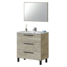 Mueble De Baño Nubis Estilo Natural En Color Roble Alaska Con 3 Cajones Y Espejo 80x86x45 Cm (sin Lavabo)